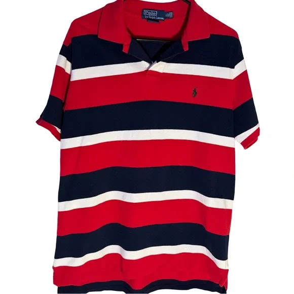 Polo by Ralph Lauren Men's Bold Red and Navy Striped Polo - Picture 2 of 5